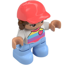 LEGO Child with Reddish Brown Hair and Coral Cap Duplo Figure