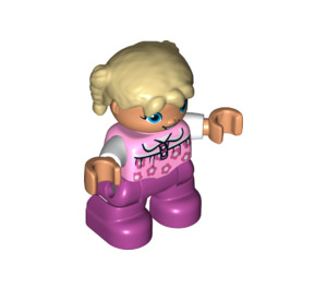 LEGO Child with Tan Hair, Pink and White Top with Flower Duplo Figure