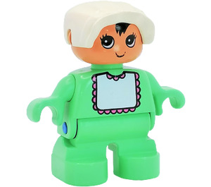 LEGO Barn med Hvit Bib og Bonnet Duplo-figur