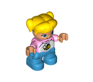LEGO Child with Yellow Hair, Bright Pink Top with Bee Motif Duplo Figure