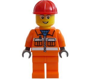 LEGO City Construction Worker with Orange Safety Vest, Red Helmet and Glasses Minifigure