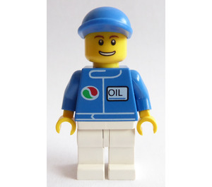 LEGO City Minifig met Blauw Pet, "OIL" en Octan logo minifiguur