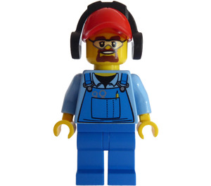 LEGO City Worker with beard wearing blue overalls with red cap with ear defenders Minifigure