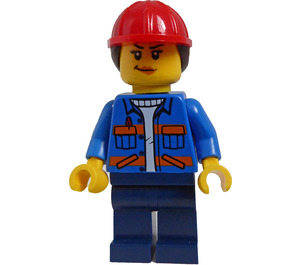LEGO Bouw Worker Female (Blauw Jacket) minifiguur