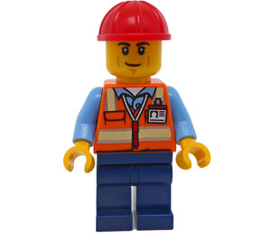 LEGO Bouw Worker - Male (Rood Bouw Helm, Smirk) minifiguur
