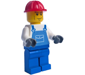 LEGO Bouw worker - Rood Helm en Blauw Overalls en Poten minifiguur