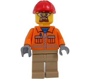 LEGO Bauarbeiter mit Bart und Brille Minifigur