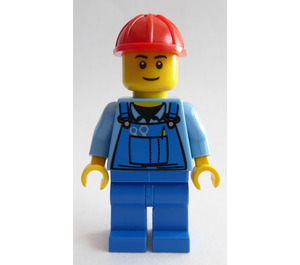 LEGO Construction worker with blue overall with tools in pocket and red construction helmet (Set 4434) Minifigure
