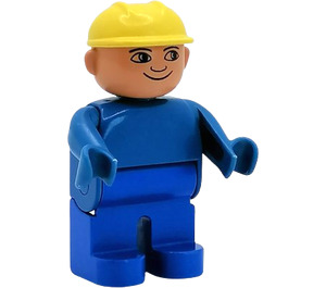 LEGO Construction Worker with Blue Top and Yellow Hat Duplo Figure