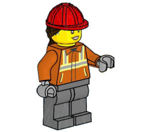 LEGO Construction Worker with Dark Brown Hair Minifigure