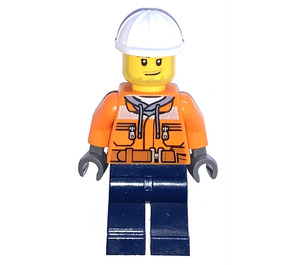 LEGO Bouw Worker met Hoodie en Wit Helm minifiguur