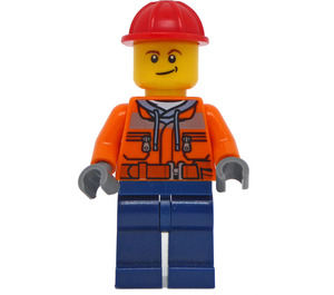 LEGO Bouw Worker met Oranje Hoodie minifiguur