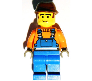 LEGO Construction Worker with Overalls and Brown Cap Minifigure