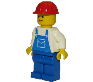 LEGO Construction Worker with Pocket in Blue Overalls and Red Helmet Minifigure