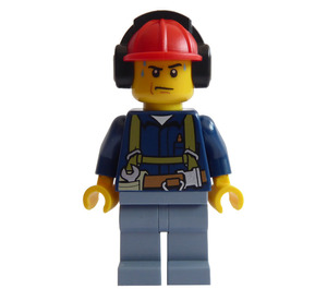 LEGO Konstruktion Worker mit Sweaty Gesicht und Earmuffs Minifigur