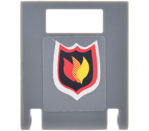 LEGO Container Box 2 x 2 x 2 Door with Slot with Fire Logo Sticker with Gray Background (4346)