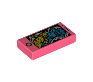 LEGO corail Tuile 1 x 2 avec Phone wiith Bleu et Jaune ghosts avec rainure (3069 / 68354)