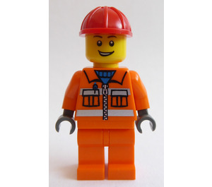 LEGO Crane Operator with Orange Suit and Red Helmet Minifigure