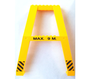 LEGO Kraan Support - Dubbele met "Max 9 m" en Danger Strepen Sticker (Studs op dwarsligger) (2635)