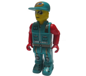 LEGO Crewmember med Mörk Turkos Overall och Röd Vapen Minifigur