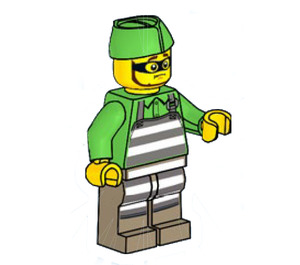 LEGO Criminal with Prison Overalls and Green Paper Hat Minifigure