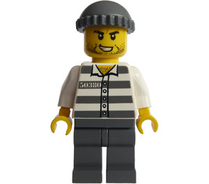 LEGO Crook with Prison Shirt and Stubble Beard and Gray Cap Minifigure