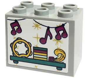 LEGO Cupboard 2 x 3 x 2 with Notes, Shelf, Tambourine Sticker with Recessed Studs (92410)