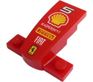 LEGO buet Foran Ende og Base 4 x 4 x 1.3 med '5', Shell logo, 'KASPERSKY lab', 'PIRELLI', 'FIAT' og Ferrari logo Klistermærke (93589)