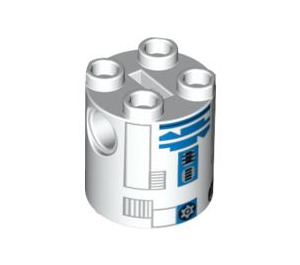 LEGO Cylinder 2 x 2 x 2 Robot Body with Blue, Gray, and Black Astromech Droid Pattern (Undetermined) (86411)