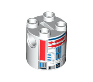 LEGO Cylinder 2 x 2 x 2 Robot Body with Red Lines and Blue (R5-D8) (Undetermined) (74376)