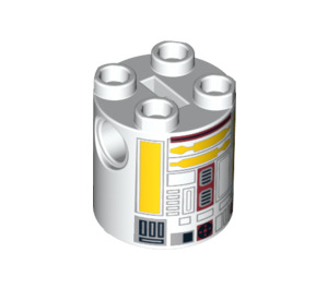 LEGO Cylinder 2 x 2 x 2 Robot Body with Yellow Lines and Dark Red (R5-F7) (Undetermined) (76329)