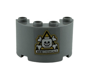 LEGO Cylinder 2 x 4 x 2 Half with Skull and Crossbones Danger Sign Sticker (24593)