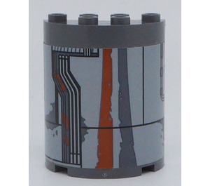 LEGO Cylinder 2 x 4 x 4 Half with Circuit, Gray Vertical Pattern Left Sticker (6218)