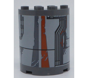 LEGO Cylinder 2 x 4 x 4 Half with Circuit, Orange and Gray Vertical Pattern Right Side Sticker (6218)