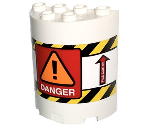 LEGO Cilinder 2 x 4 x 4 Halve met Danger en Arrows „this Kant Omhoog“ Sticker (6218)