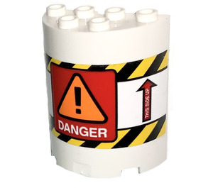 LEGO Cylindre 2 x 4 x 4 Demi avec Danger et Arrows „this Côté En haut“ Autocollant (6218)
