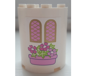LEGO Cylinder 2 x 4 x 4 Half with two windows and flower pot Sticker (6218)