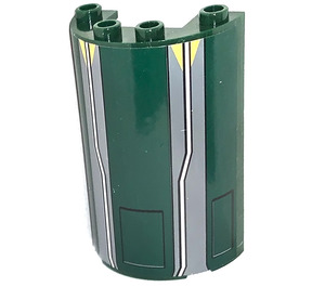 LEGO Cylinder 2 x 4 x 5 Połowa z Hatches, Biały Lines I Żółty Trójkąty Naklejka (35312)