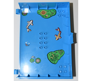 LEGO Donker Azuurblauw Book Halve met Hinges met Vis, lily pad, en island Sticker (65196)