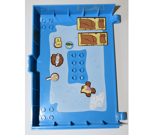 LEGO Azur foncé Book Demi avec Hinges avec blanc avec bed, Feu, et kitchen Autocollant (61174)