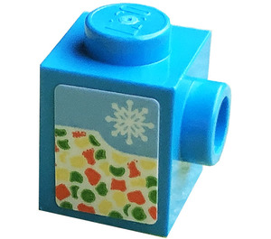 LEGO Dark Azure Brick 1 x 1 with Stud on One Side with Snowflake and Vegetables Sticker (87087)