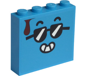 LEGO Mørk asurblå Kloss 1 x 4 x 3 med Cool Smiley med Brun Drop på both Sider Klistremerke (49311)