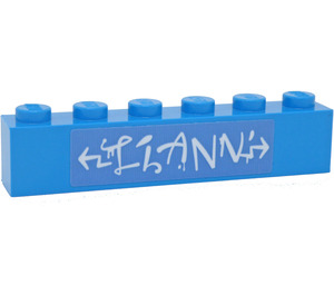 LEGO Donker Azuurblauw Steen 1 x 6 met Wit 'LIANN' Sticker (3009)