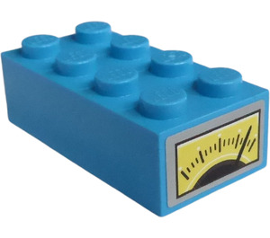 LEGO Dark Azure Brick 2 x 4 with Gauge Sticker (3001)