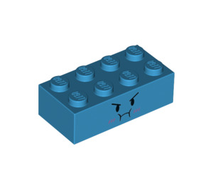 LEGO Dark Azure Backstein 2 x 4 mit Stocko Gesicht (3001 / 39037)