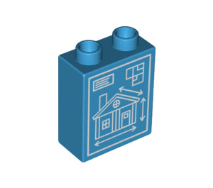 LEGO Azur foncé Duplo Brique 1 x 2 x 2 avec House Blueprint avec tube inférieur (15847 / 68652)