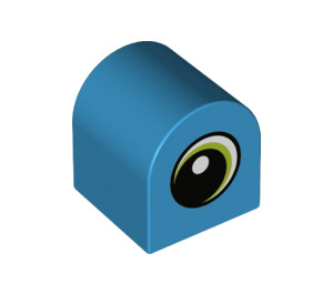 LEGO Dark Azure Duplo Brick 2 x 2 x 2 with Curved Top with White Spot and Lime Circled Eye Looking Left (3664 / 43796)