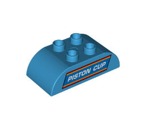 LEGO Duplo Dark Azure Backstein 2 x 4 mit Gebogen Sides mit "Piston Cup" Logo (68476 / 98223)