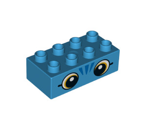 LEGO Dark Azure Duplo Brick 2 x 4 with Eyes and Whiskers (3011 / 36504)