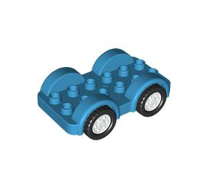 LEGO Dark Azure Duplo Wheelbase 2 x 6 with White Rims and Black Wheels (35026)